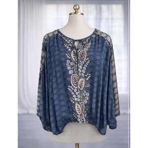 Anthropologie Maeve Letizia Dolman Sleeves Blue Pink Floral Print Blouse Size XL